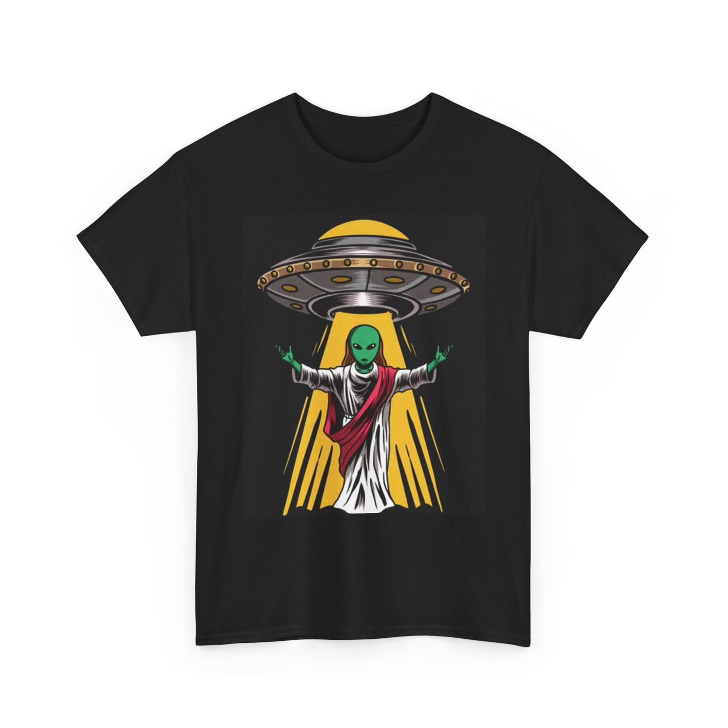 Alien Jesus Graphic T Shirt Funny Space Ship Unisex Heavy Cotton Tee