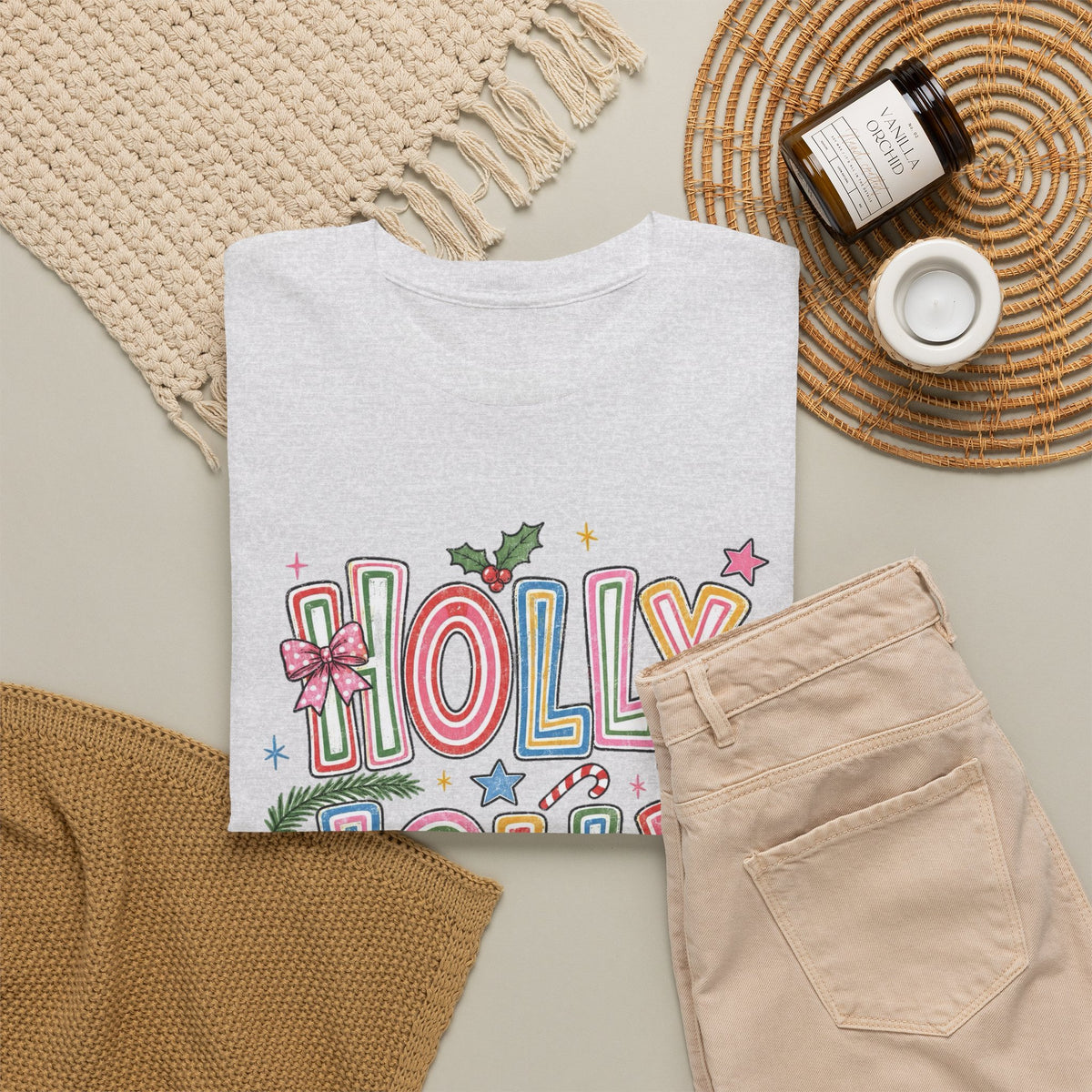 Holly Jolly Christmas Lettering Tee Men's Graphic T Shirt