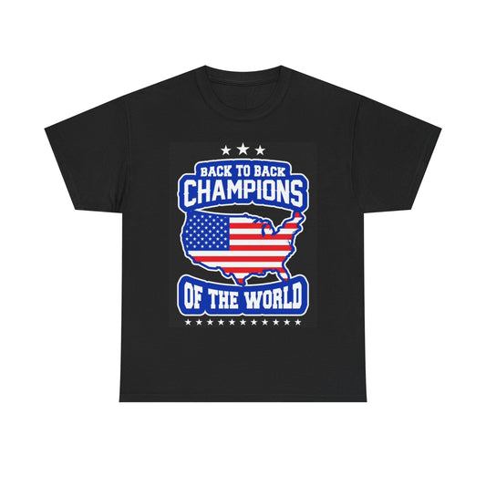 Back to Back World Champions Tshirt USA American Flag Military Heavy Cotton Tee