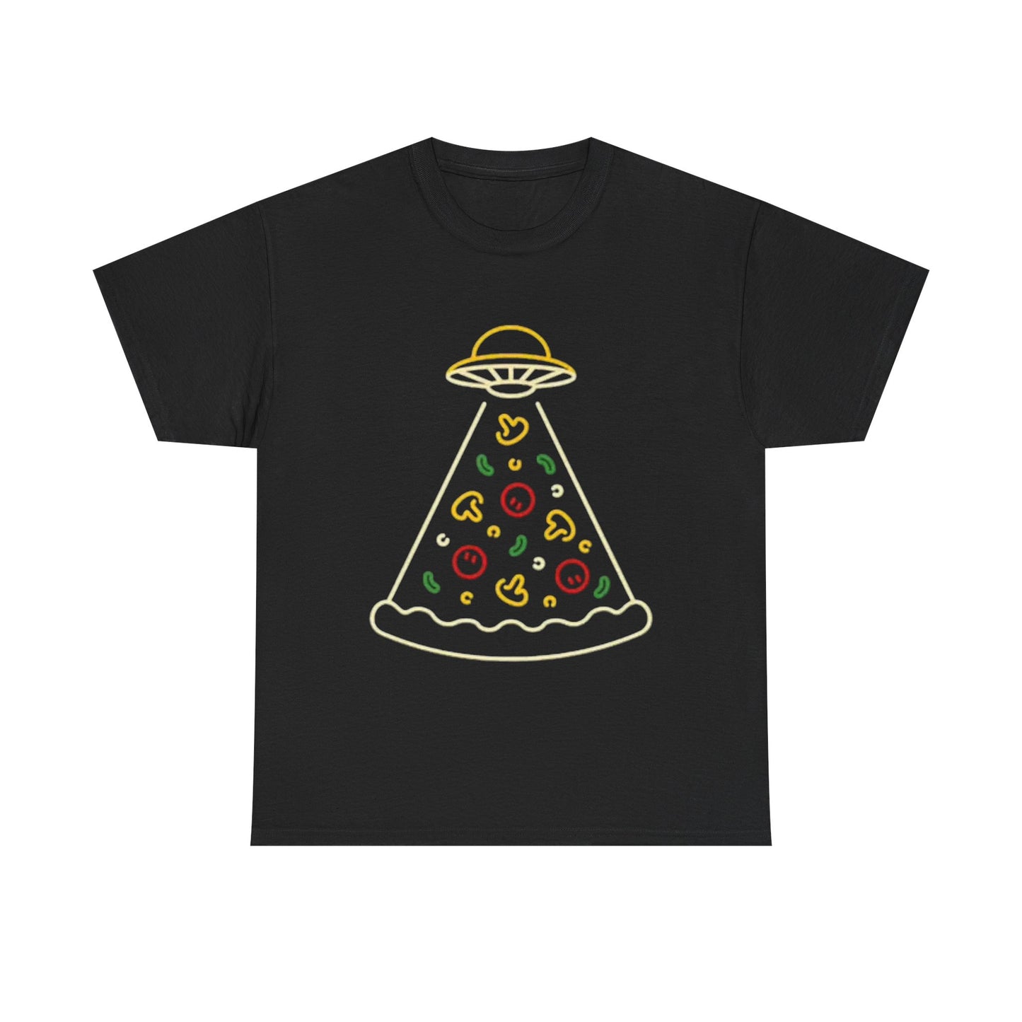 Space Pizza Shirt Funny Aliens One Bite Pizza Graphic Unisex Heavy Cotton Tee