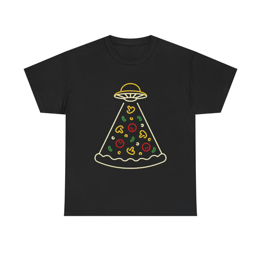 Space Pizza Shirt Funny Aliens One Bite Pizza Graphic Unisex Heavy Cotton Tee
