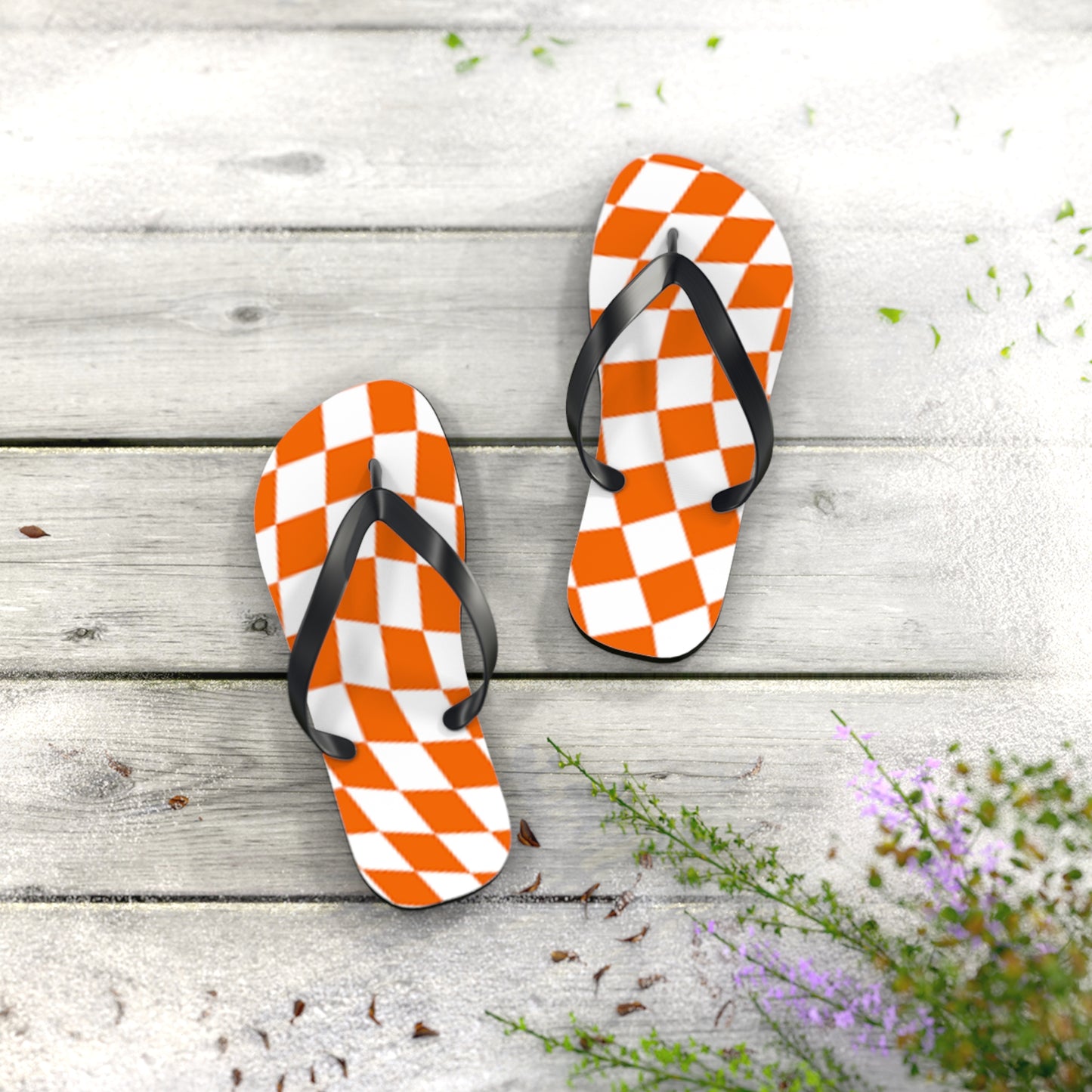 Orange Checkered Wavy Sandals, Beach Shoes, Vacation Flip Flops, Pool Slides