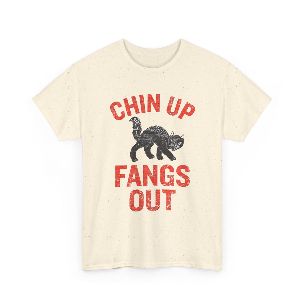 Chin Up Fangs Out Graphic T Shirt Men's Retro Cat Heavy Cotton Tee