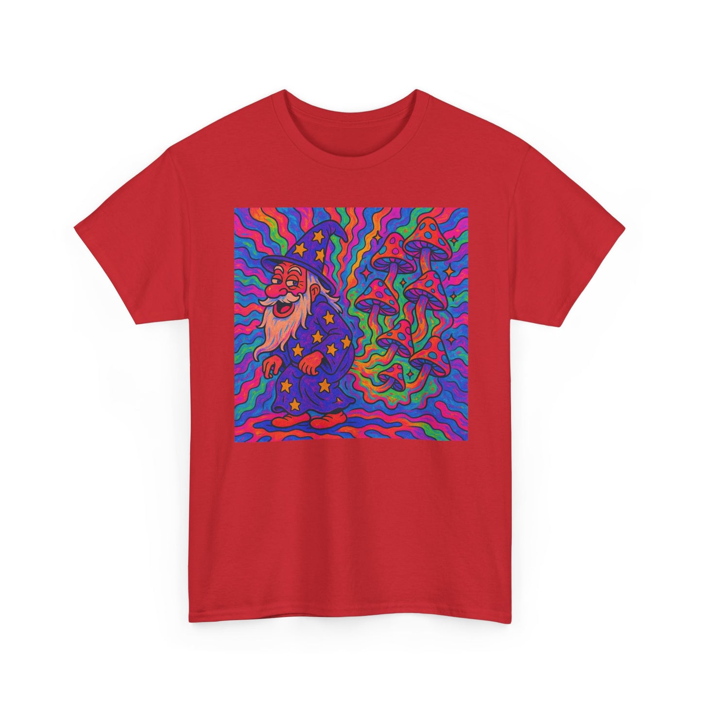 Wizard Farting Magic Mushrooms Graphic T Shirt Funny Unisex Heavy Cotton Tee