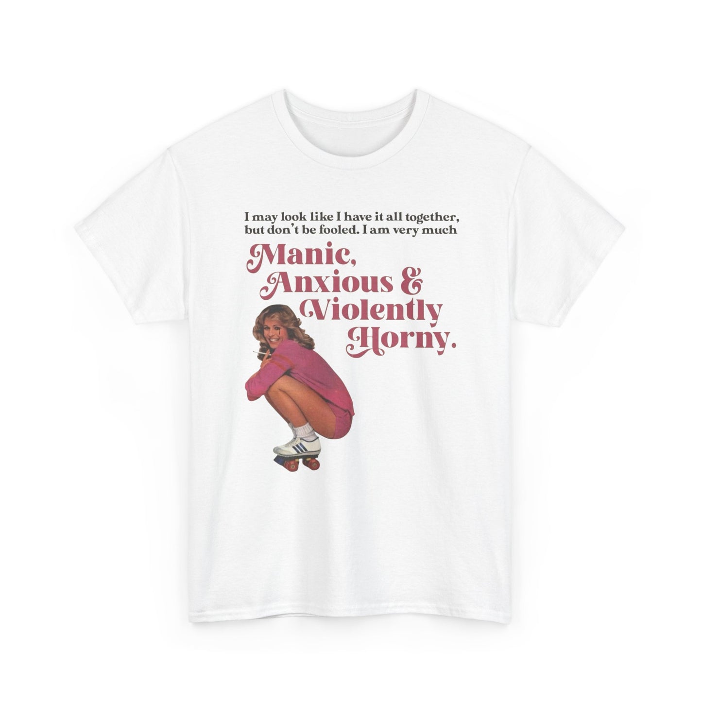 Anxious And Violently Horny Vintage Graphic T-Shirt Womens Comfy Cotton Tee NEW