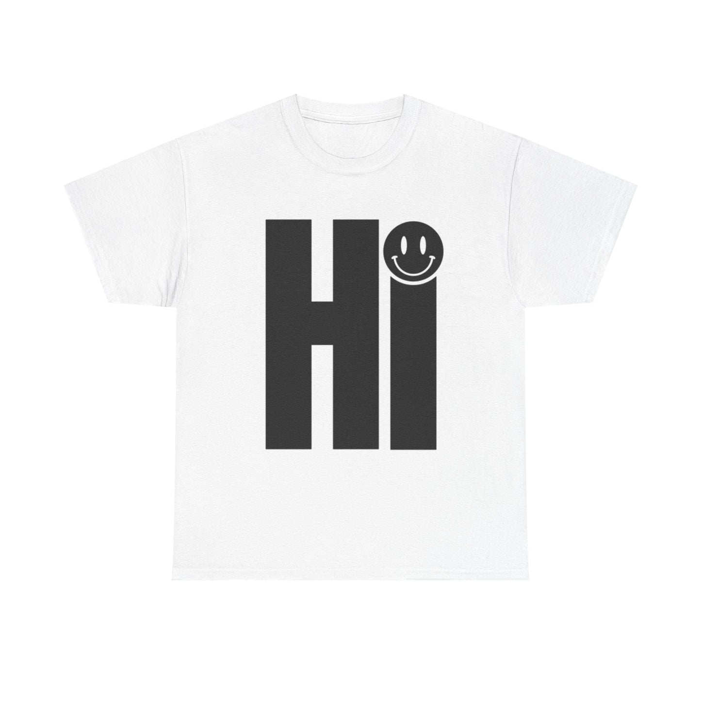 HI Graphic T Shirt Funny Smiley Face Art Unisex Heavy Cotton Tee