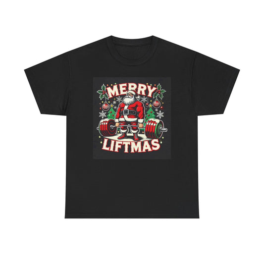 Merry Liftmas Graphic T Shirt Funny Christmas Santa GYM Unisex Heavy Cotton Tee