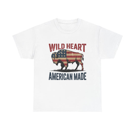 Bison Wild Heart American Made Graphic T Shirt Men's Heavy Cotton Tee
