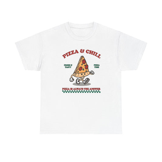 Pizza And Chill Graphic T Shirt Pizza Party Unisex Heavy Cotton Tee