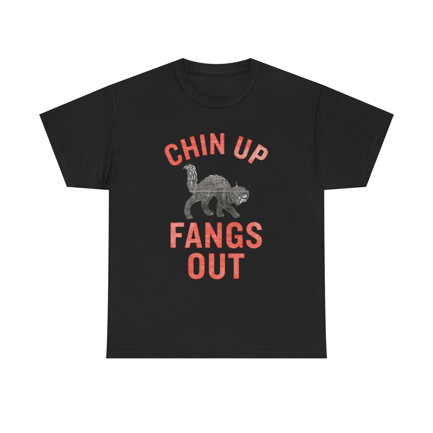 Chin Up Fangs Out Black Cat Graphic T Shirt Adult NEW