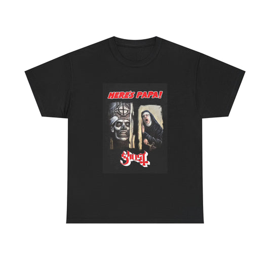 Ghost T-shirt band link here’s papa vintage style retro Unisex Heavy Cotton Tee
