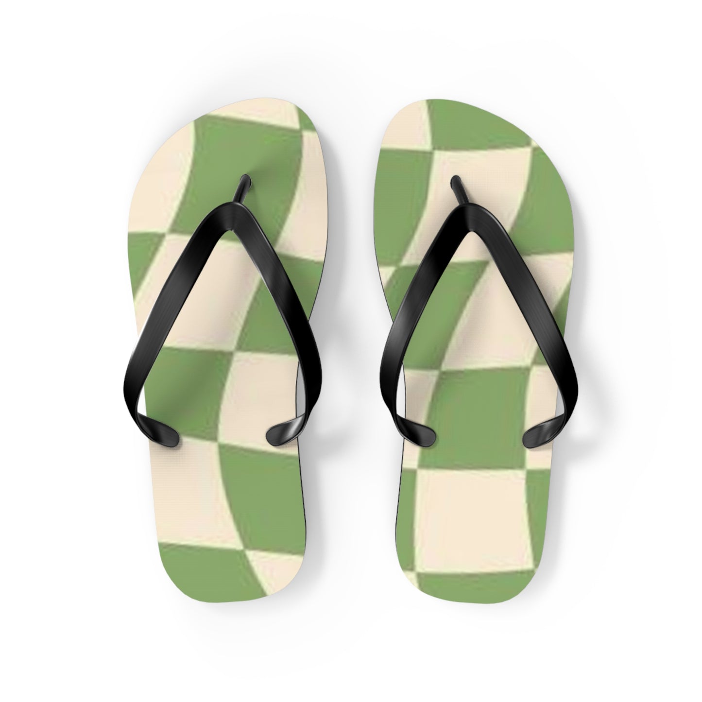 Checkered Wavy Green Sandals, Beach Shoes, Vacation Flip Flops, Pool Slides