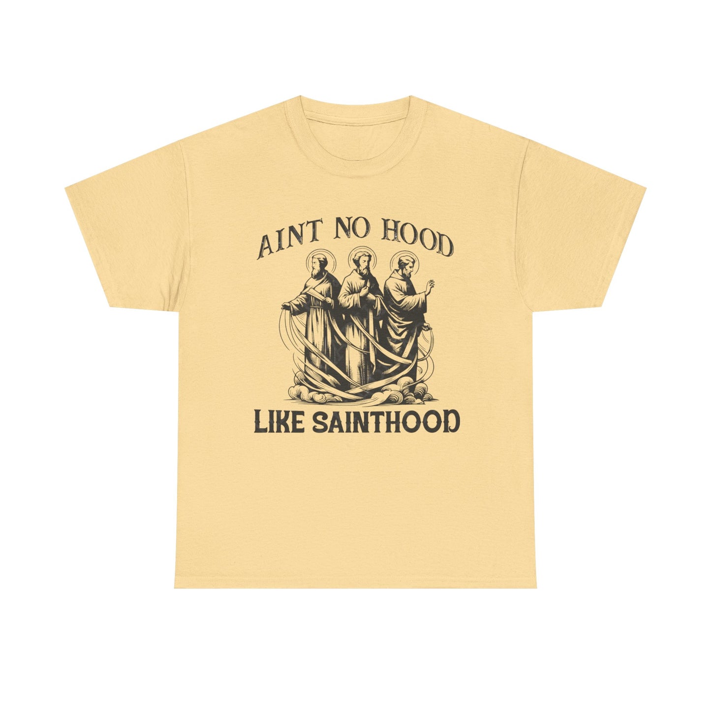 Ain't No Hood Like Sainthood Vintage Graphic T Shirt Men's Heavy Cotton Tee