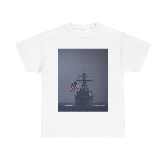Navy Warship T shirt American Flag Military Battleship USA Unisex Heavy Cotton