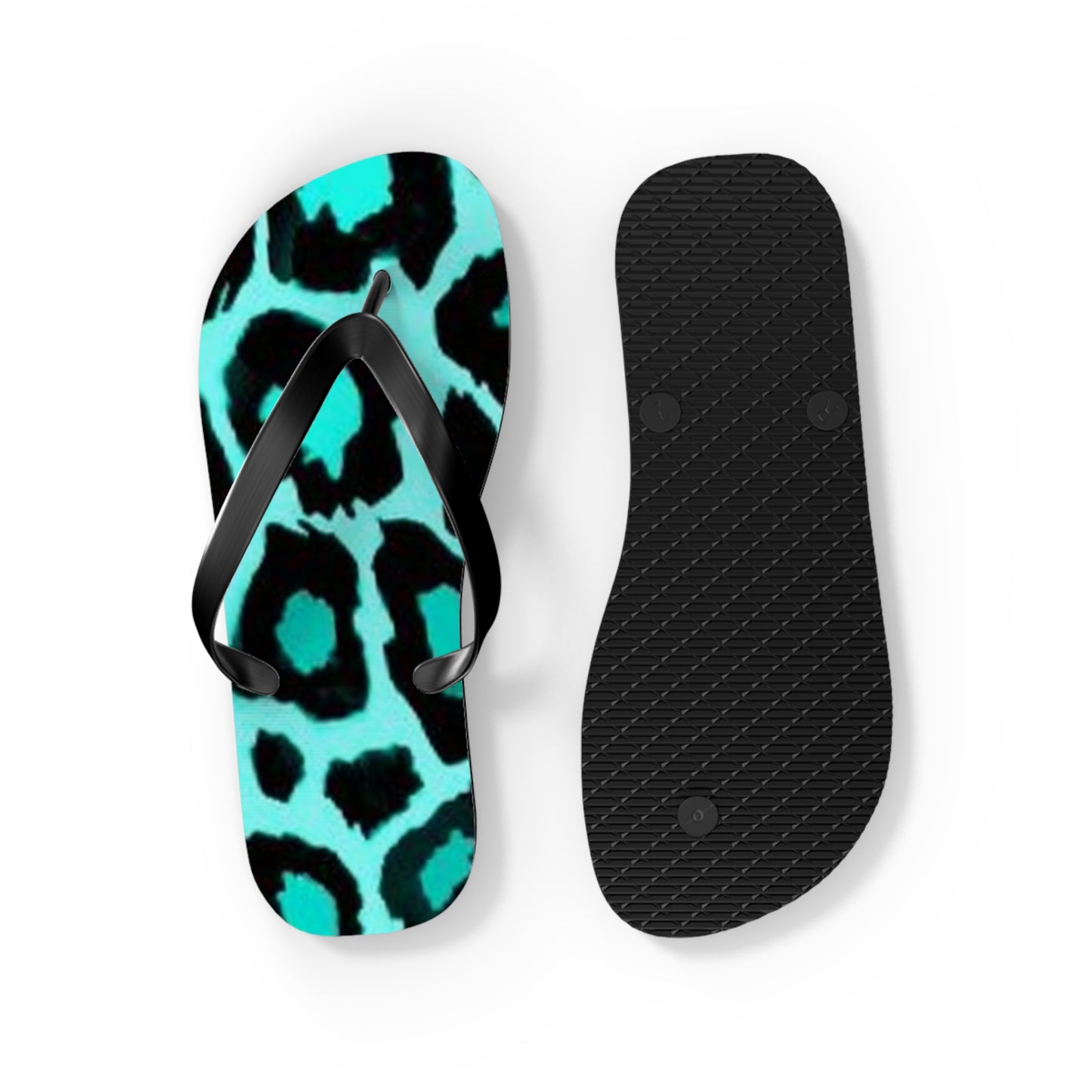 Turquoise Cheetah Beach Sandals, Slides for Summer, Flip Flops, Water Resistant