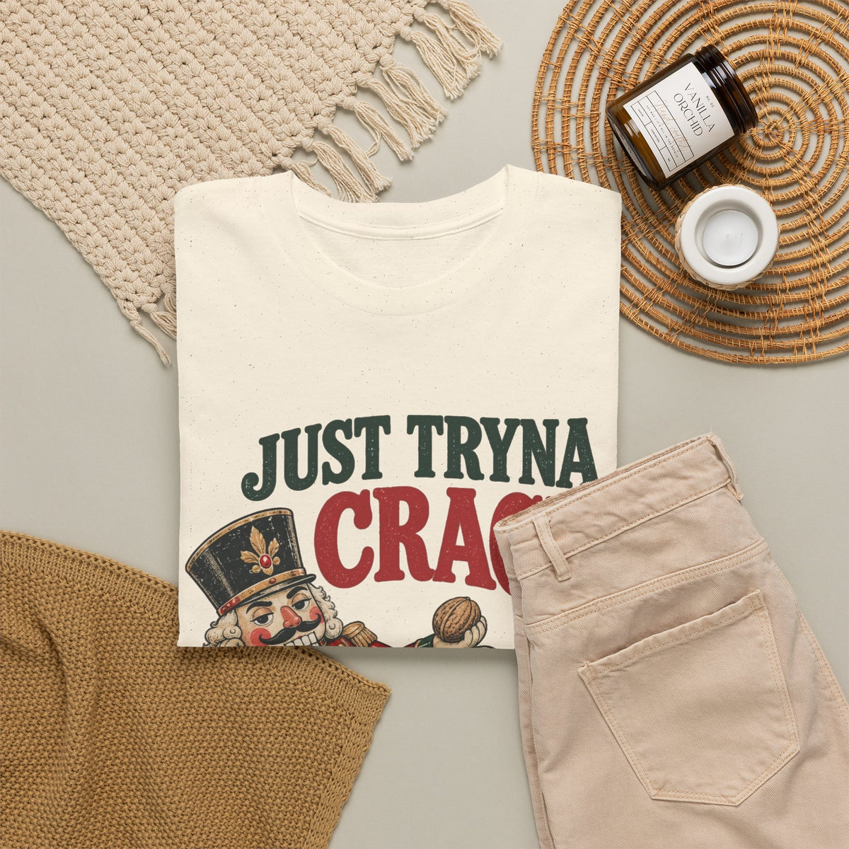 Just Tryna Crack Nutcracker T-Shirt Funny Christmas Holiday Tee Men's Graphic T Shirt