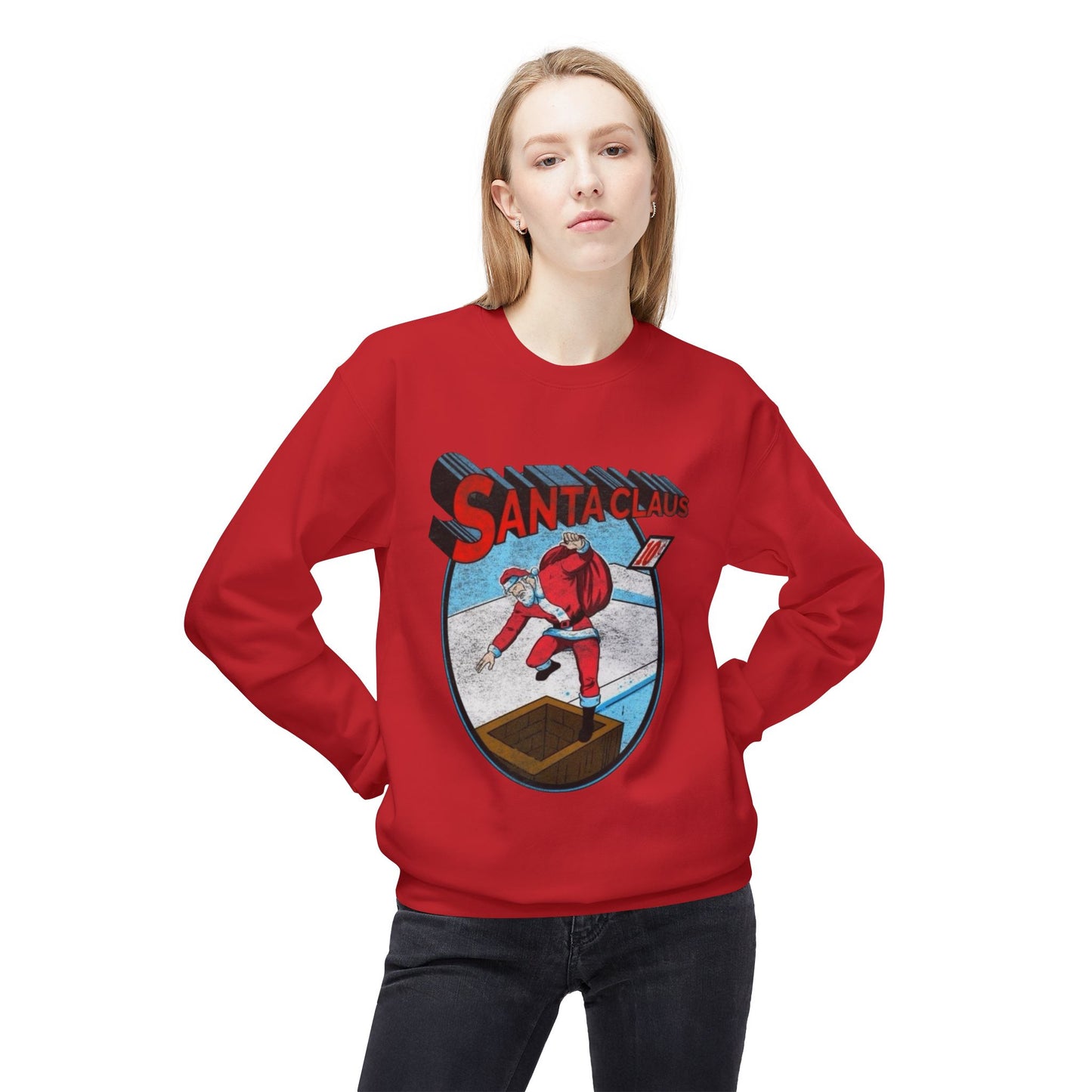 Santa Clause Cartoon Sweater NEW Unisex Fleece Crewneck Sweatshirt