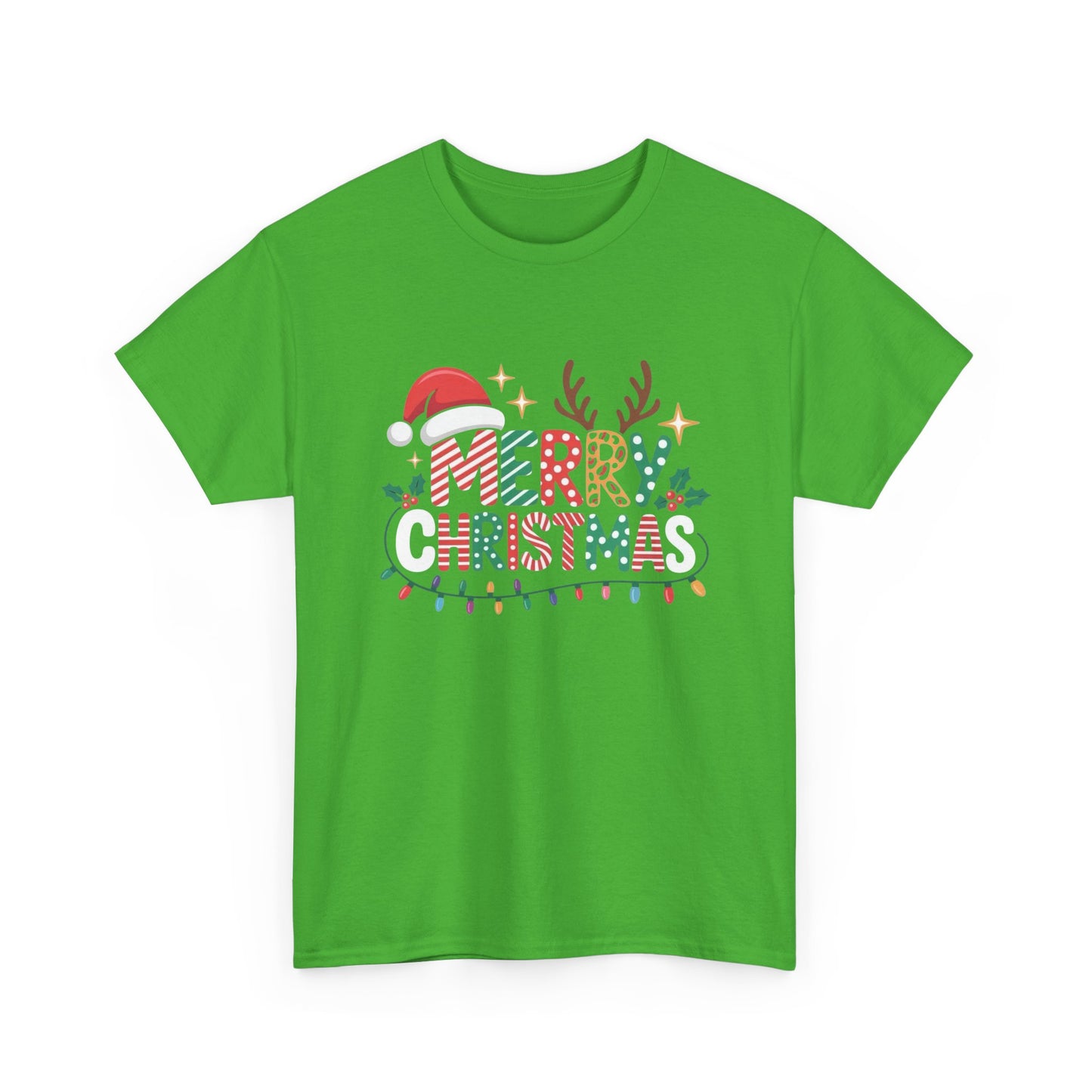 Merry Christmas Antlers Graphic T Shirt NEW Unisex Heavy Cotton Tee