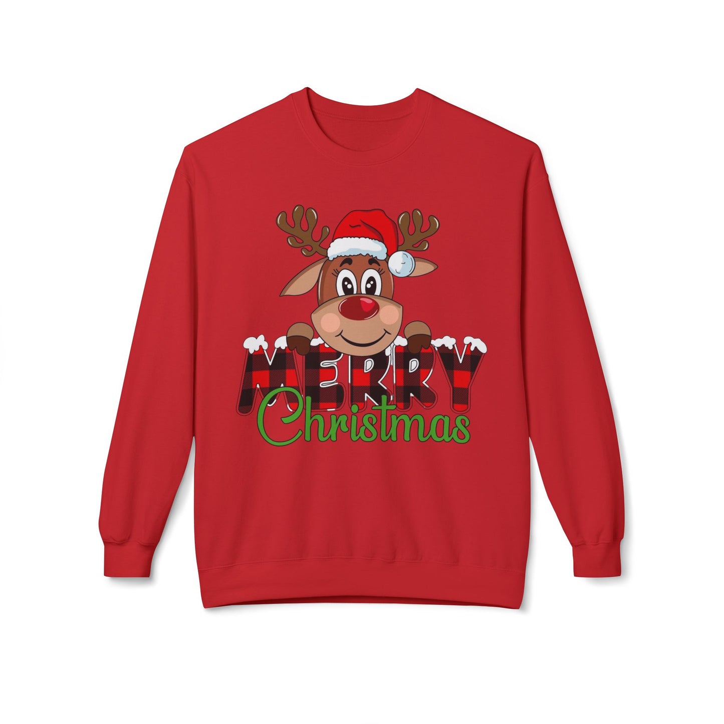 Merry Christmas Cute Deer Sweater NEW Unisex Fleece Crewneck Sweatshirt