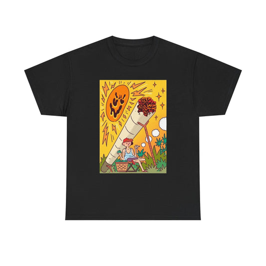 Giant Joint Trippy Sun Mushrooms T-Shirt NEW Gift Unisex Heavy Cotton Tee