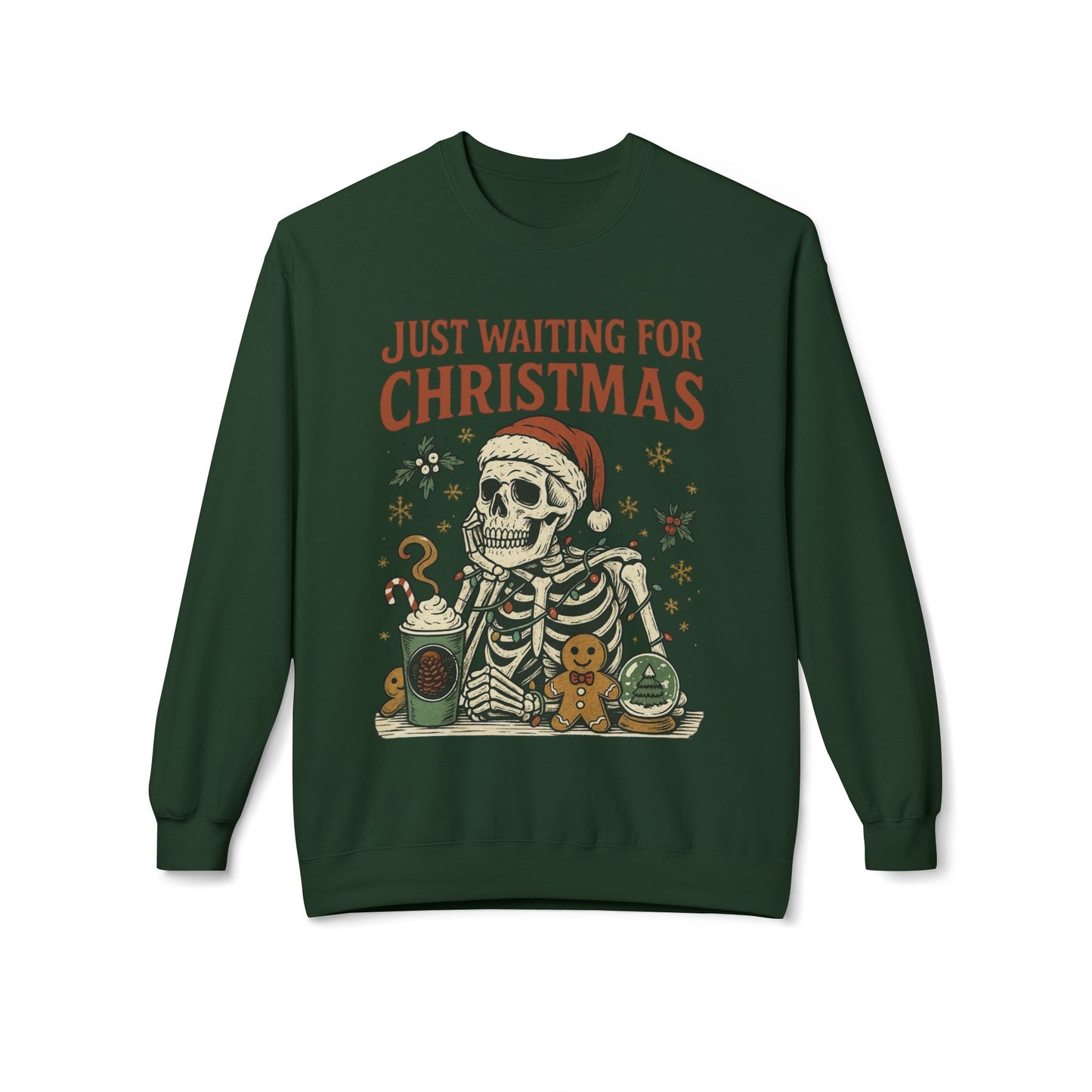 Just Waiting For Christmas Sweater Funny NEW Unisex Fleece Crewneck Sweatshirt