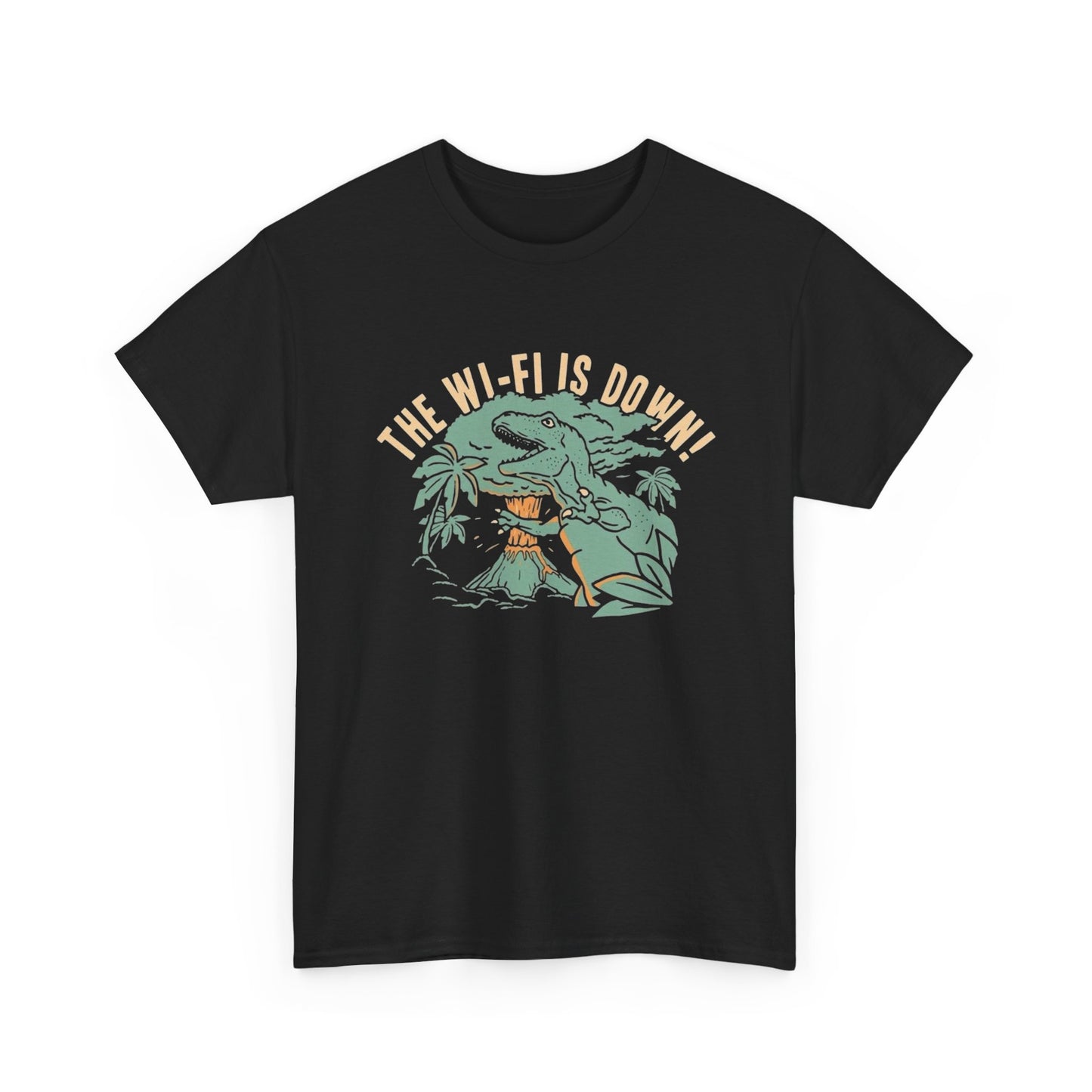 The Wifi Is Down Funny Dinosaur Graphic T Shirt NEW Adult Regular Heavy Cotton