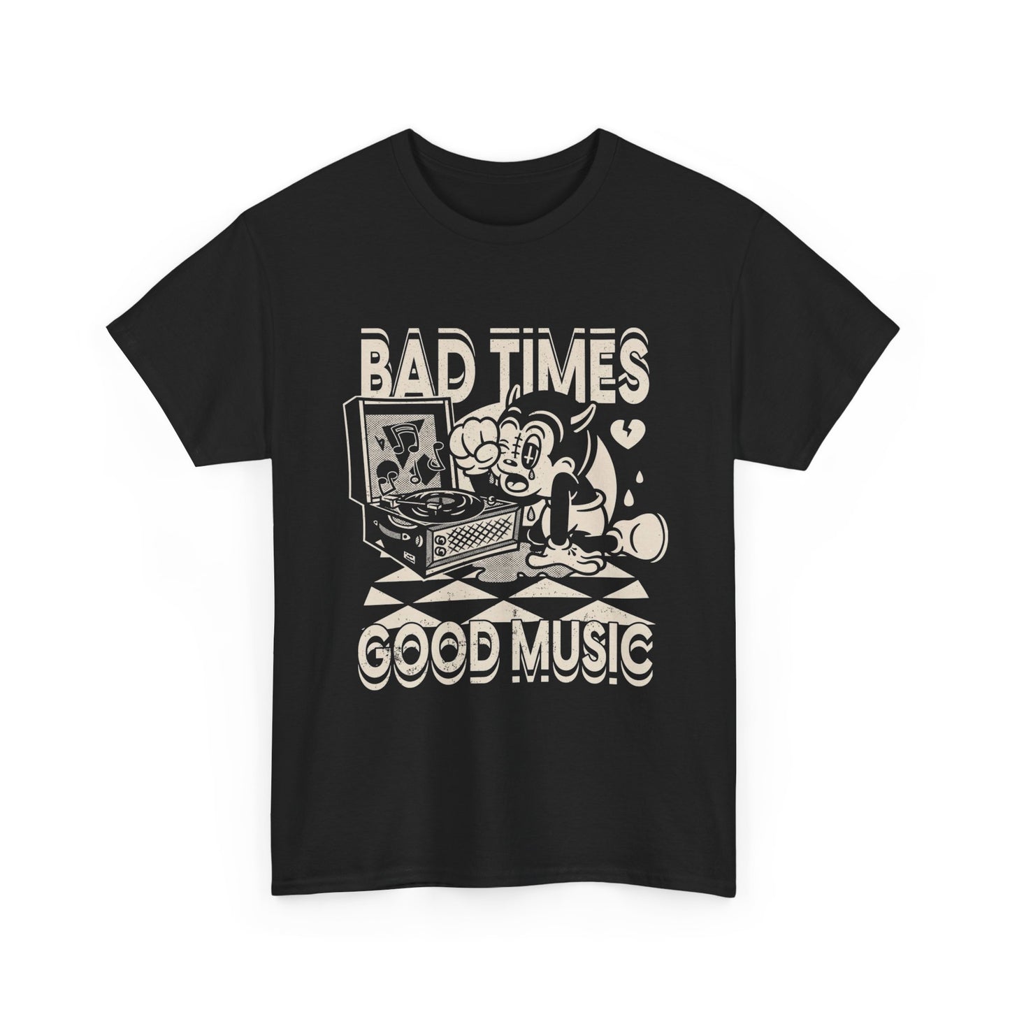 Bad Times Good Music Art Vintage Graphic T-Shirt Unisex Heavy Cotton Tee NEW