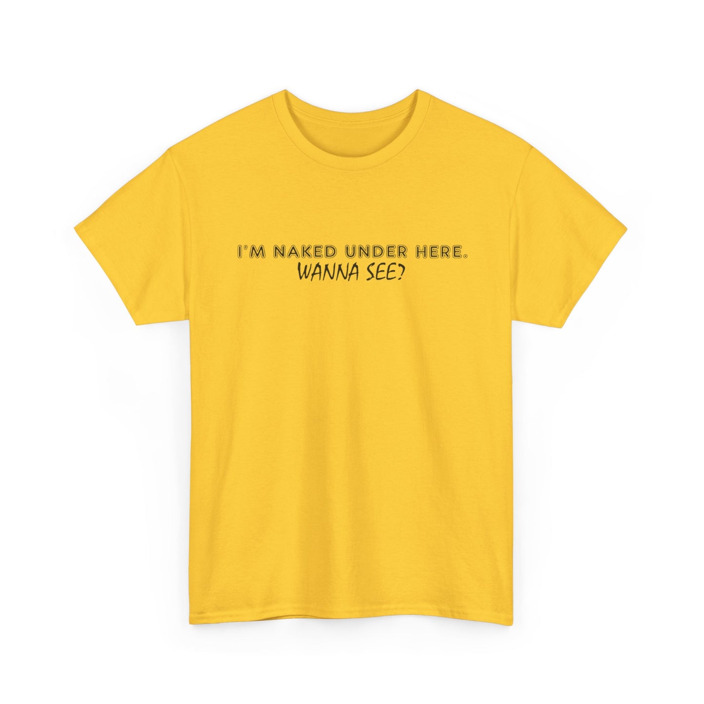 I'm Naked Under Here Wanna See Graphic T Shirt Funny Unisex Heavy Cotton Tee