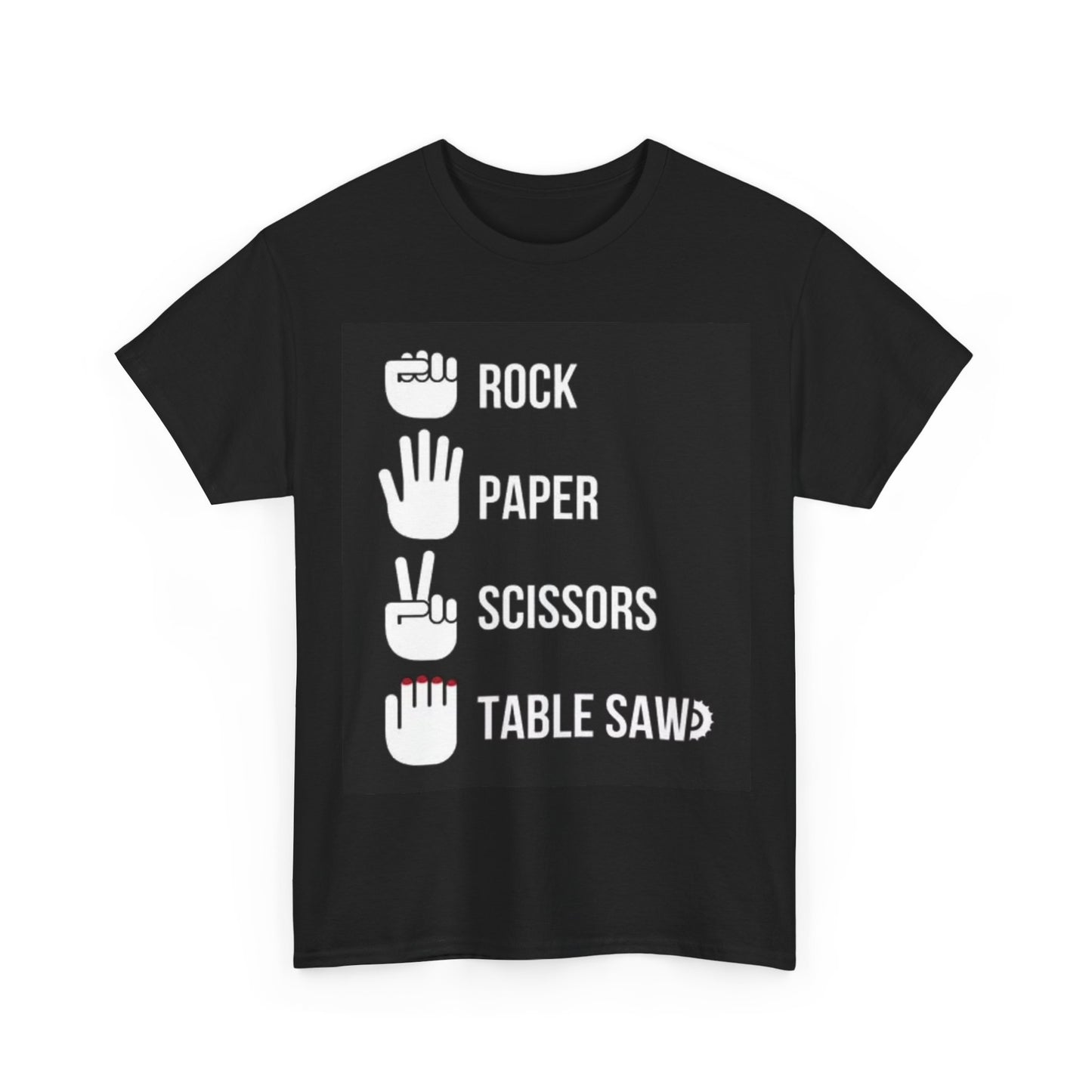 Rock Paper Scissors Shirt Funny Graphic Table saw Jokes Unisex Heavy Cotton Tee