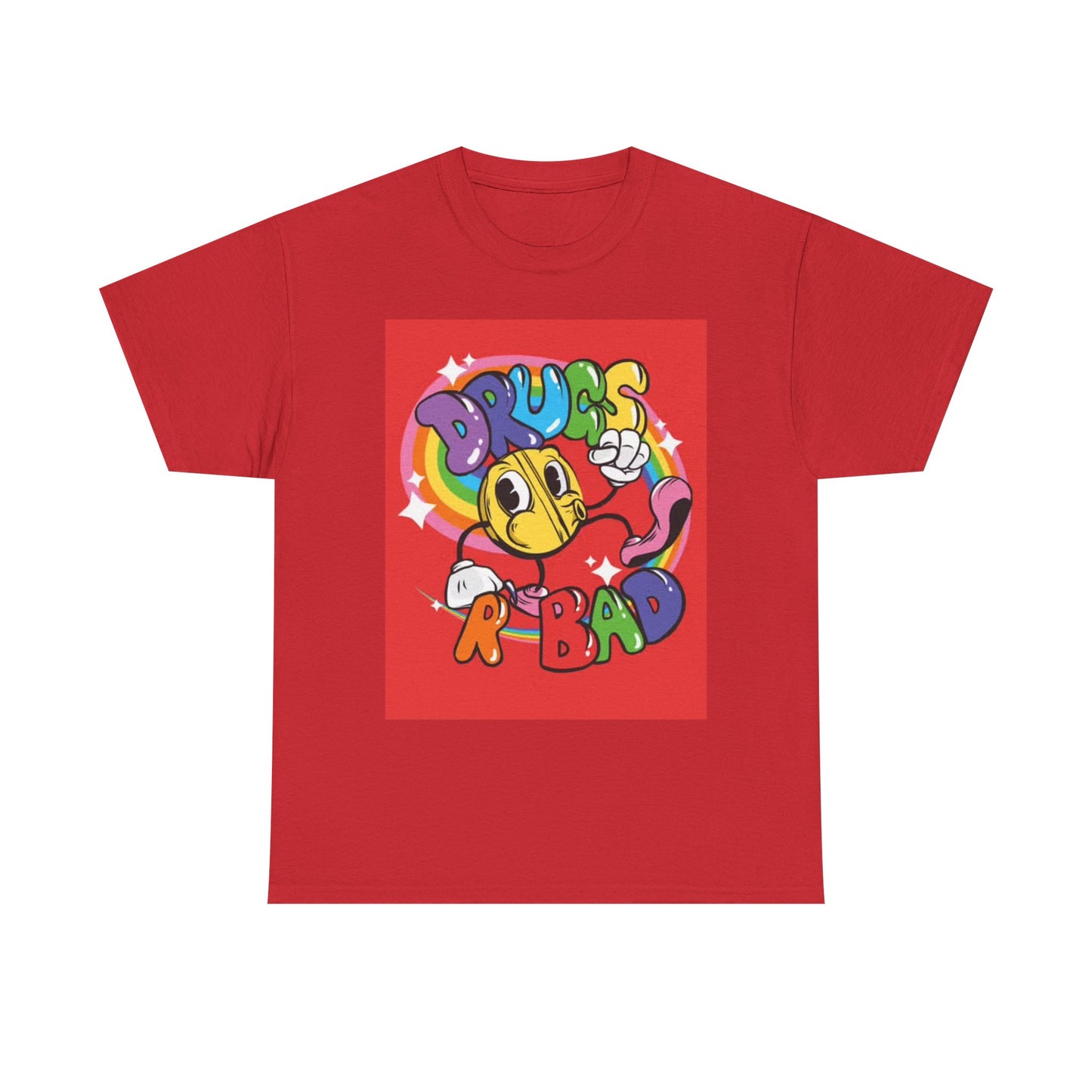 Drugs R Bad Tshirt Funny Rainbow neon Cartoon Unicorn Unisex Heavy Cotton Tee