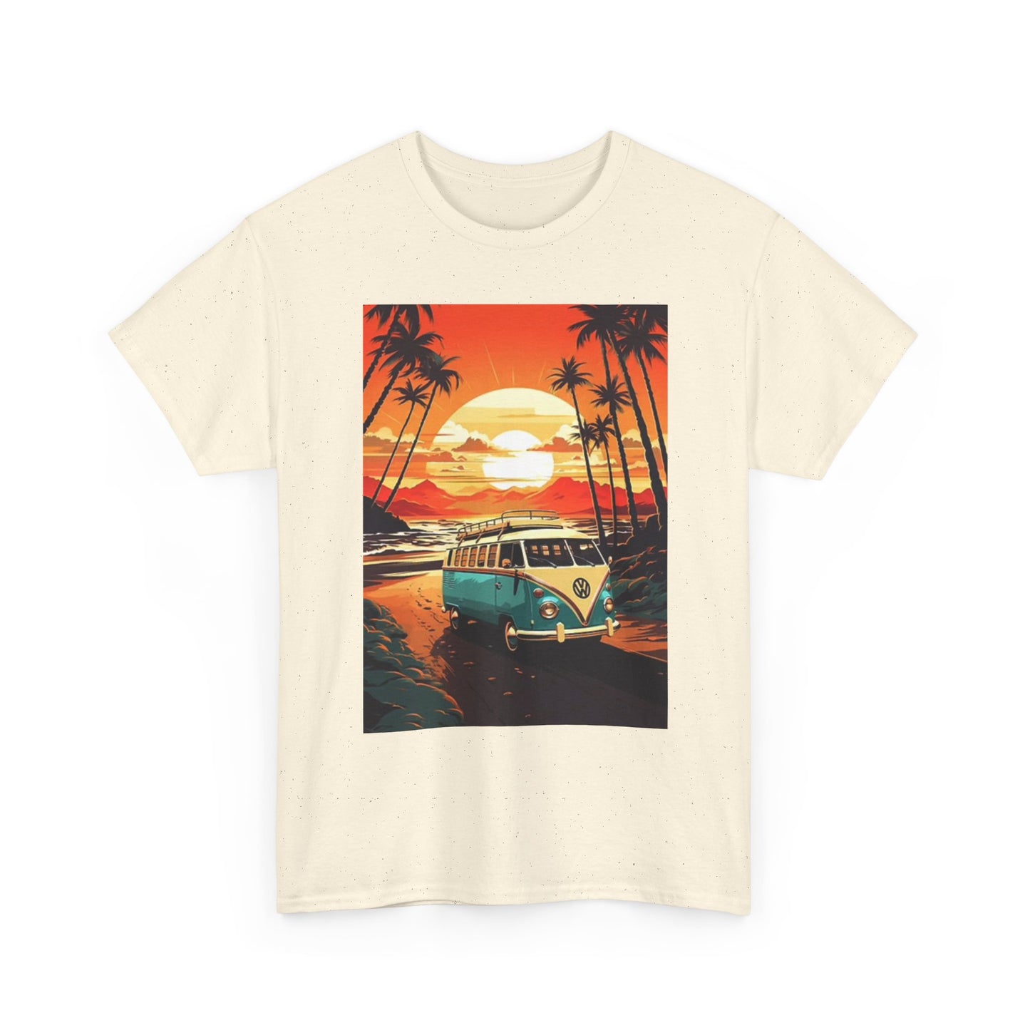 Beach Sunset Graphic T Shirt Surfing Bus Retro Unisex Heavy Cotton Tee