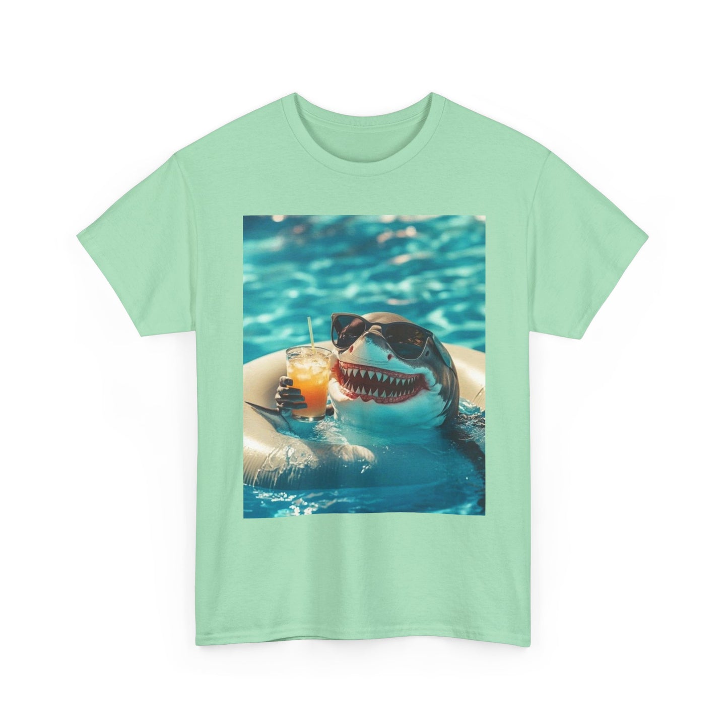 Shark On Vacation Funny Graphic T-Shirt Unisex Heavy Cotton Tee NEW