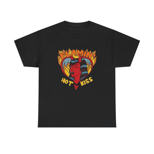Flamin Hot Kiss Graphic T-Shirt Comfy Cotton Tee Brand NEW