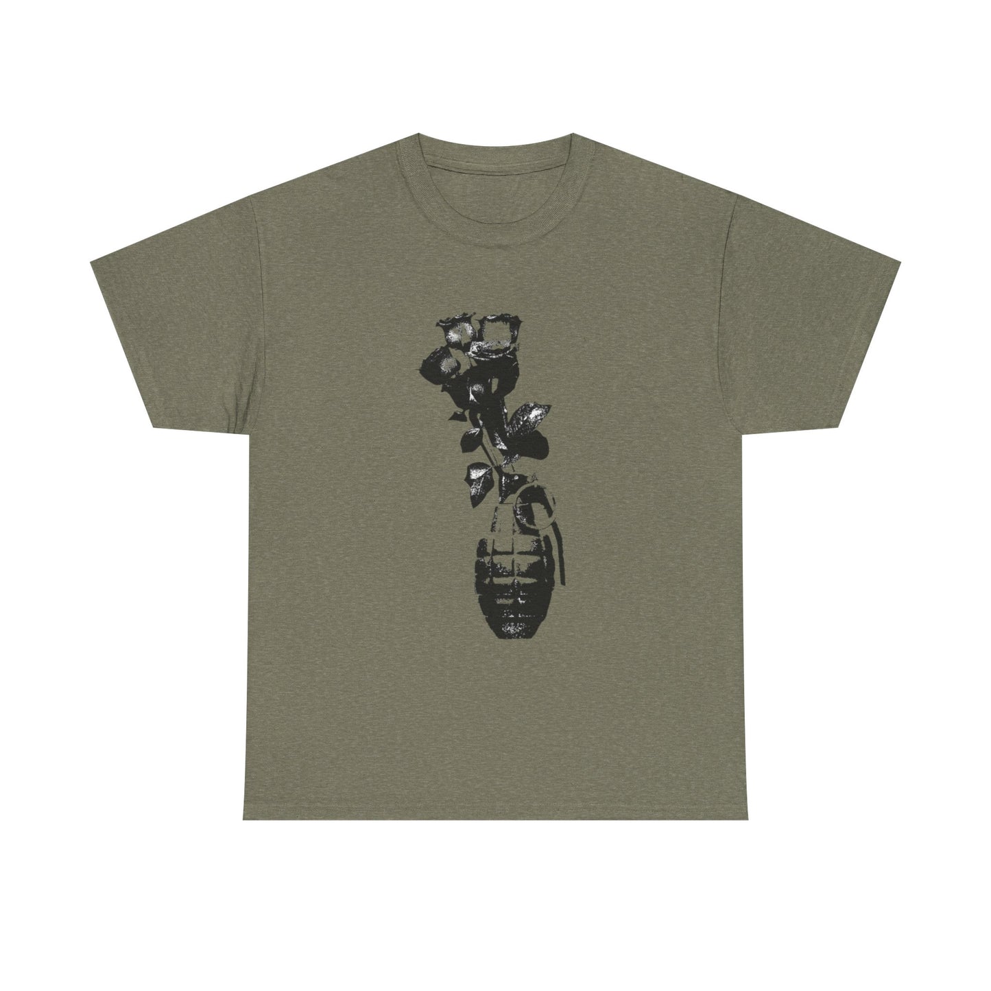 Roses In Grenade Art Painting T Shirt Graphic Unisex Heavy Cotton Tee NEW GIFT