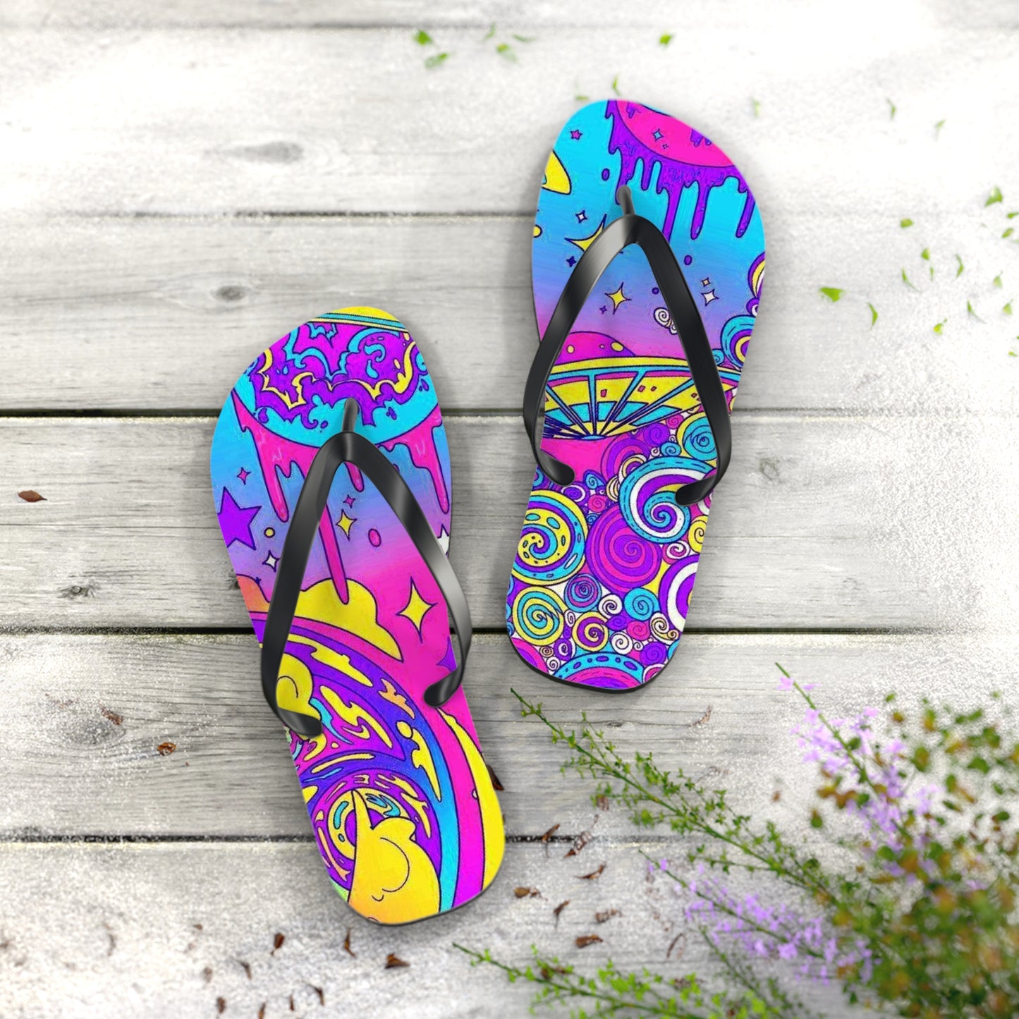 Neon Drip Beach Sandals, Slides for Summer, Flip Flops, Water Resistant