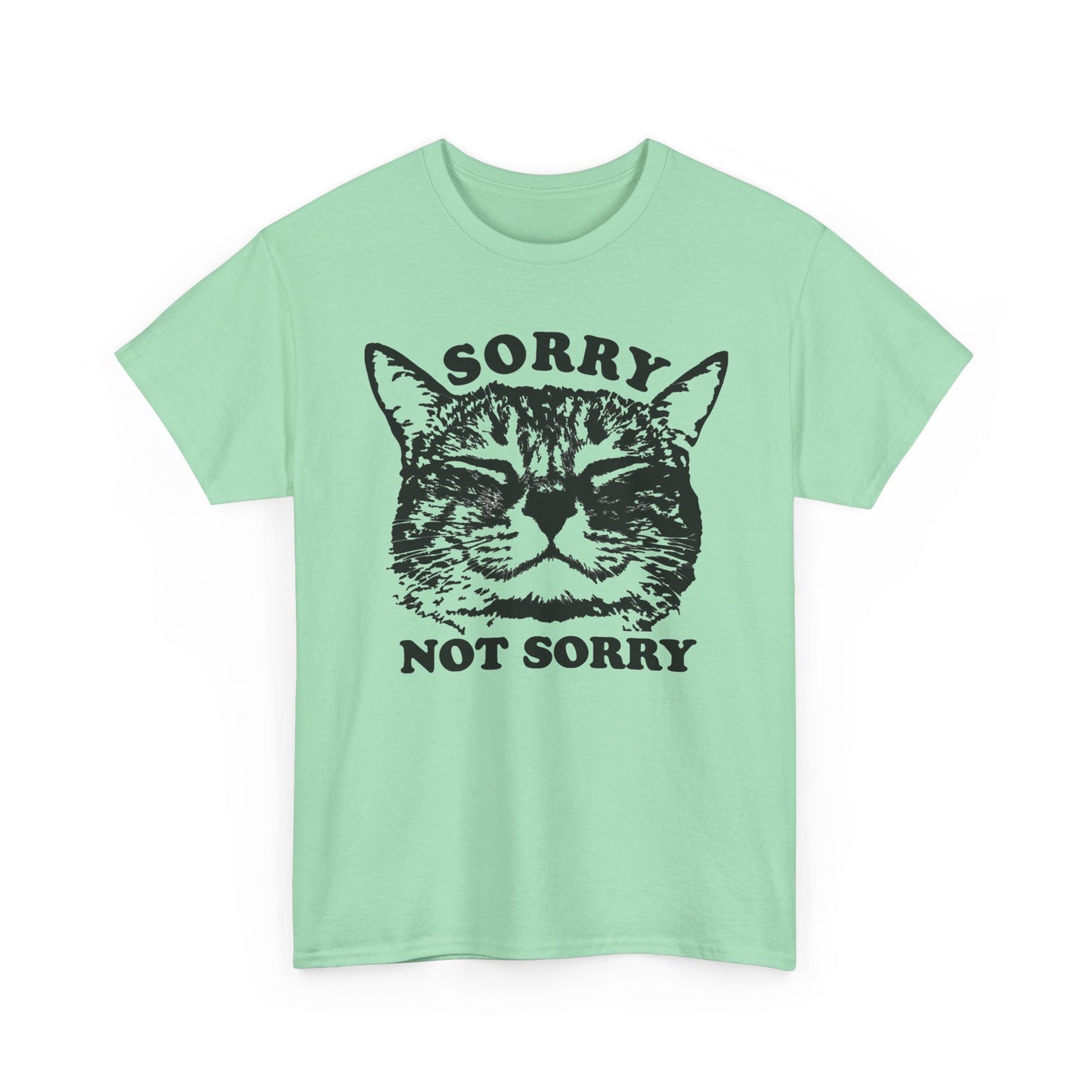 Sorry Not Sorry Funny Cat Jokes Graphic T Shirt Regular Men's Heavy Cotton Tee