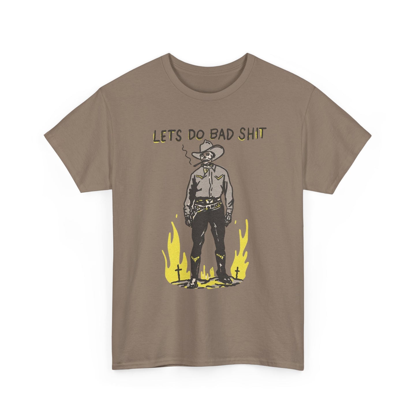 Lets Do Bad Things Funny Cowboy Graphic T Shirt Unisex Heavy Cotton Tee