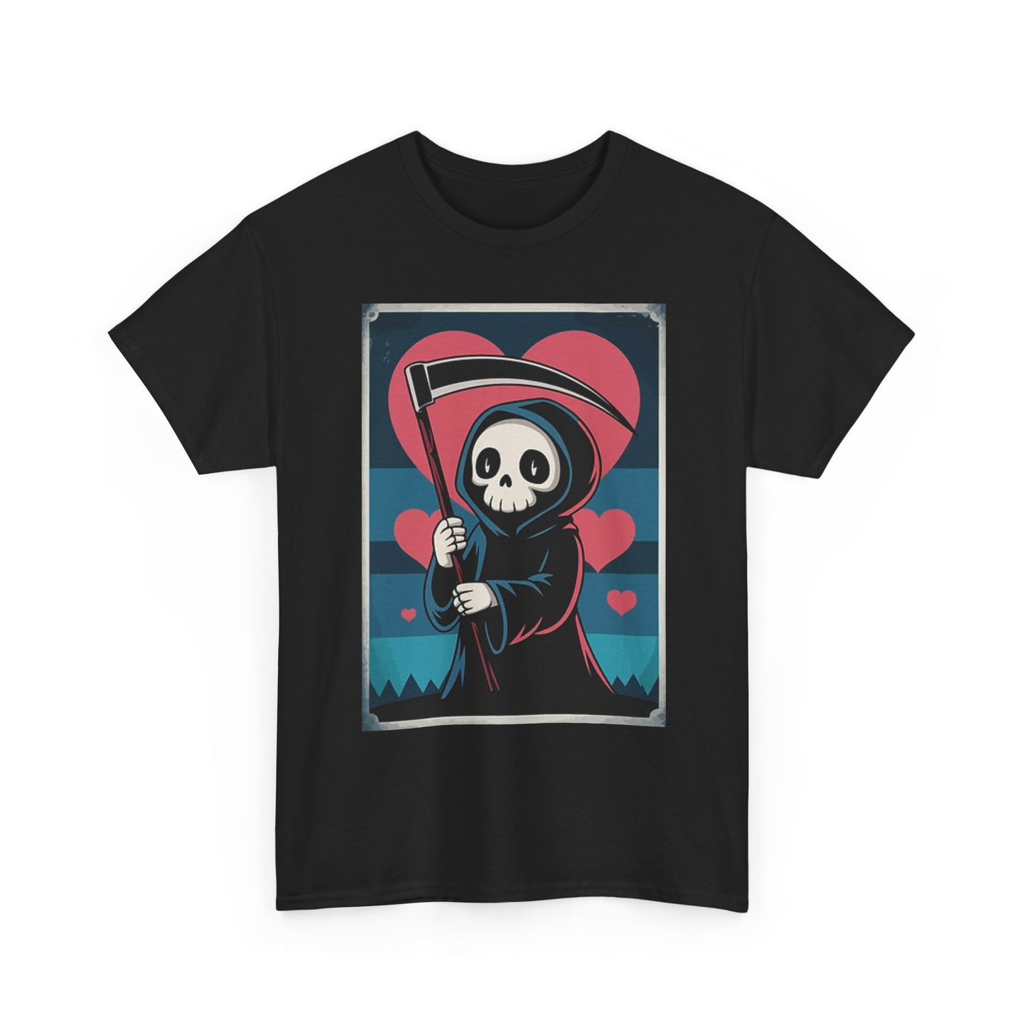 Grim Reaper Love Hearts T Shirt Graphic Unisex Heavy Cotton Tee