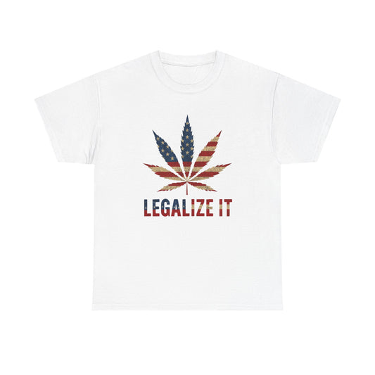 Legalize It American Flag Weed Leaf Graphic T Shirt Unisex Heavy Cotton Tee Gift