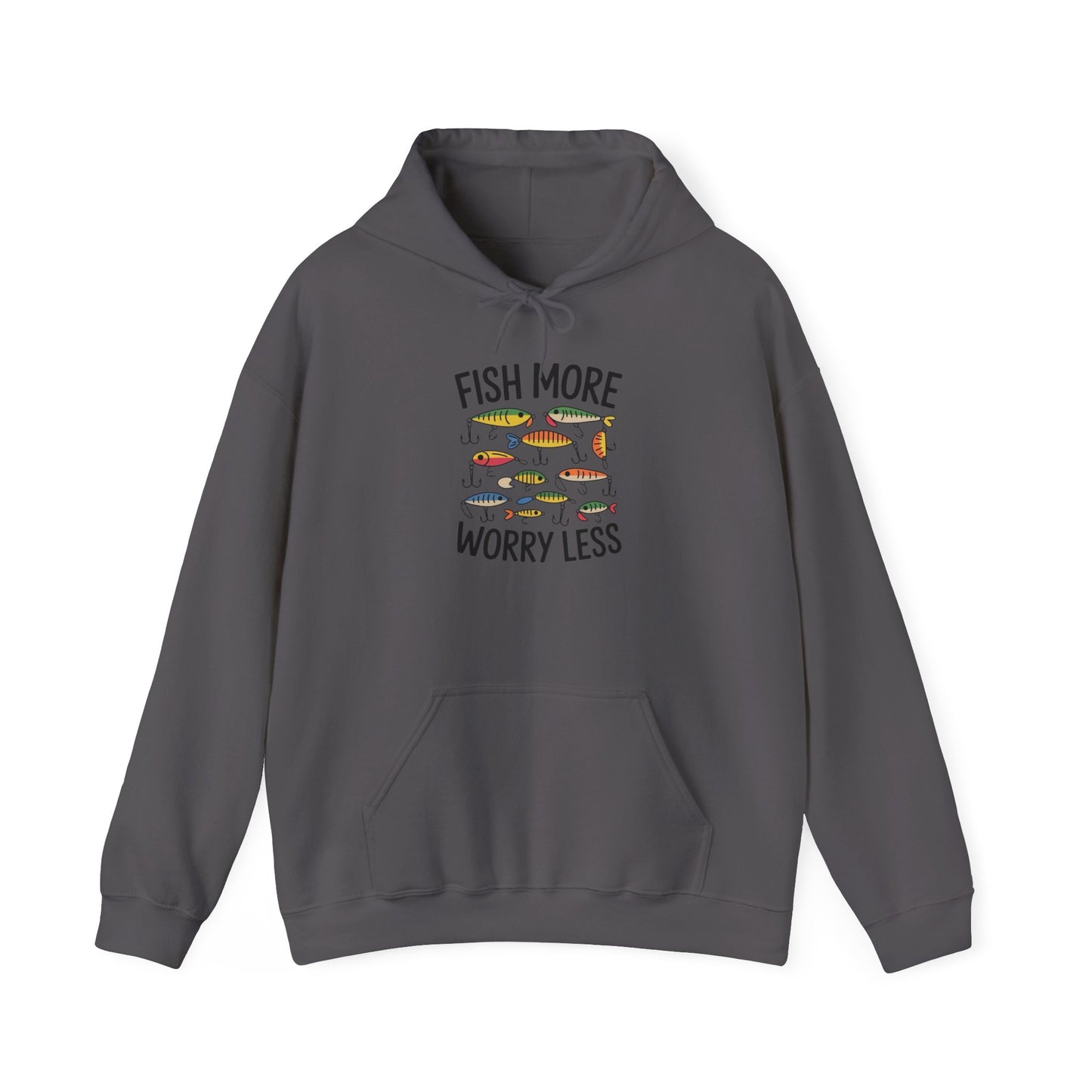 Fish More Worry Less Graphic Hoodie Heavy Blend Sweatshirt NEW