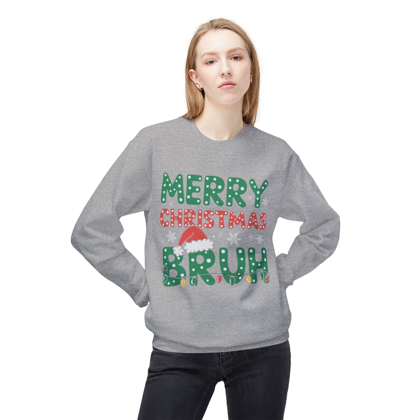 Merry Christmas Bruh Funny Sweater NEW Unisex Fleece Crewneck Sweatshirt