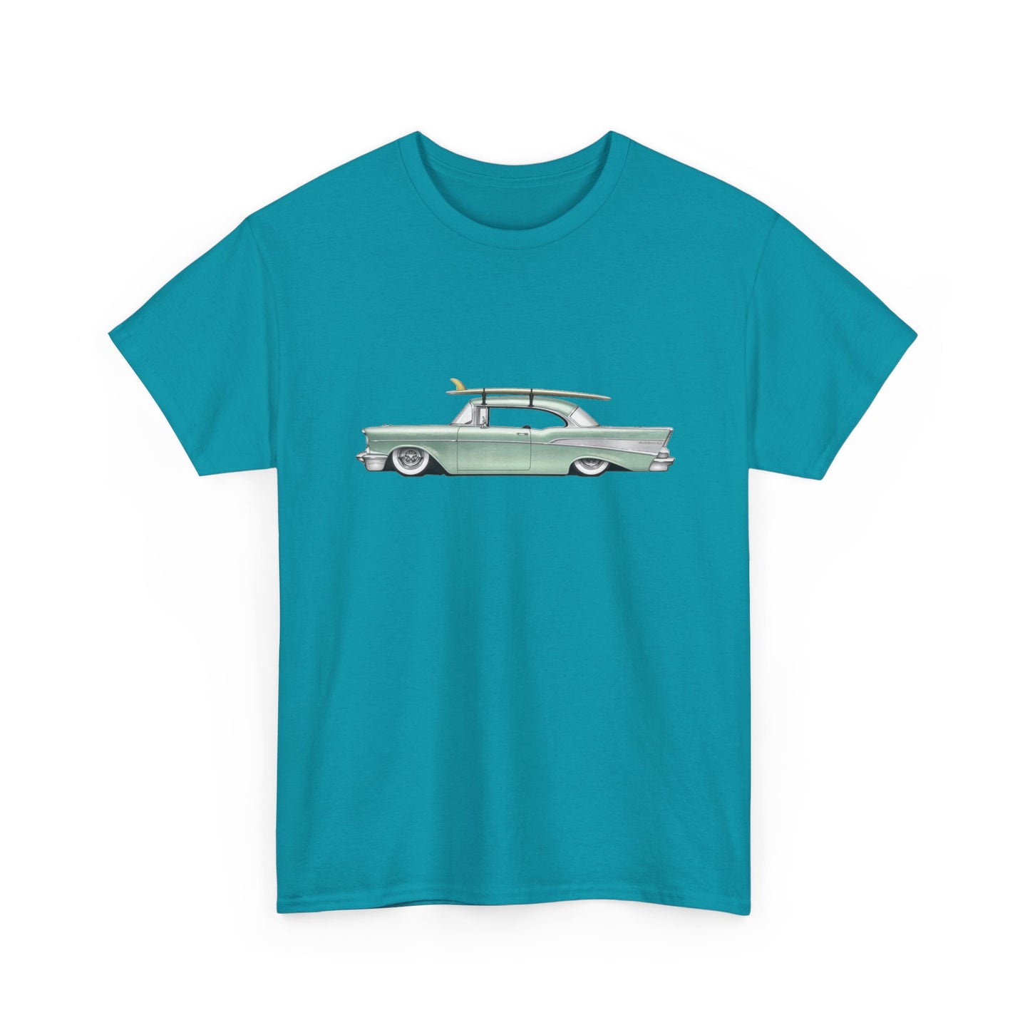57 Chevy Cruiser Surfer Graphic T Shirt Unisex Heavy Cotton Tee NEW