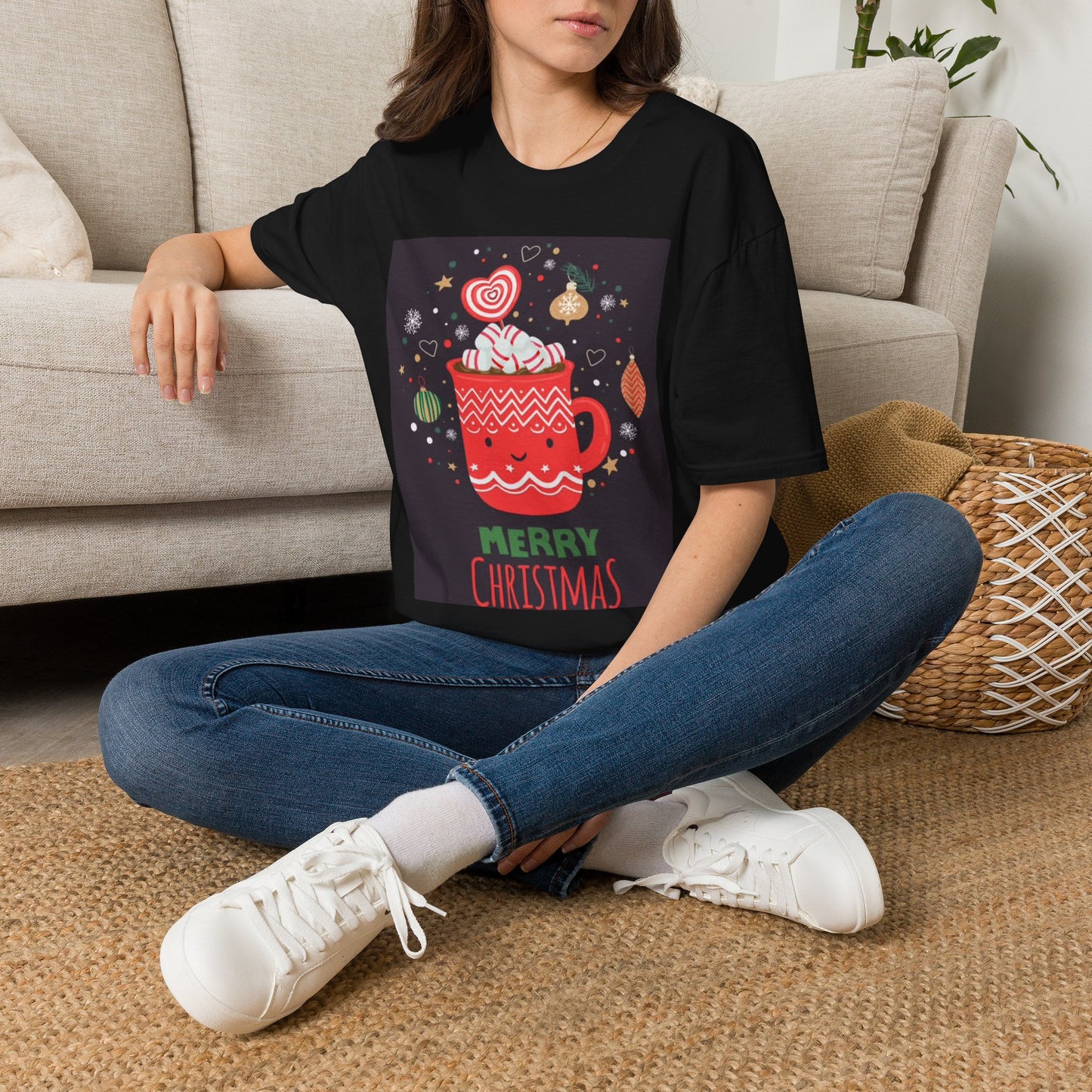 Christmas Santa Snowflake T-Shirt, Hot Cocoa Winter Holiday Tee, Unisex