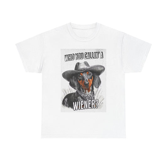 Funny Dog Tshirt Weiner Dog Cowboy Graphic comedy Unisex Heavy Cotton Tee