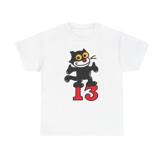 Lucky 13 Cat Vintage Graphic T Shirt Men's Heavy Cotton Tee