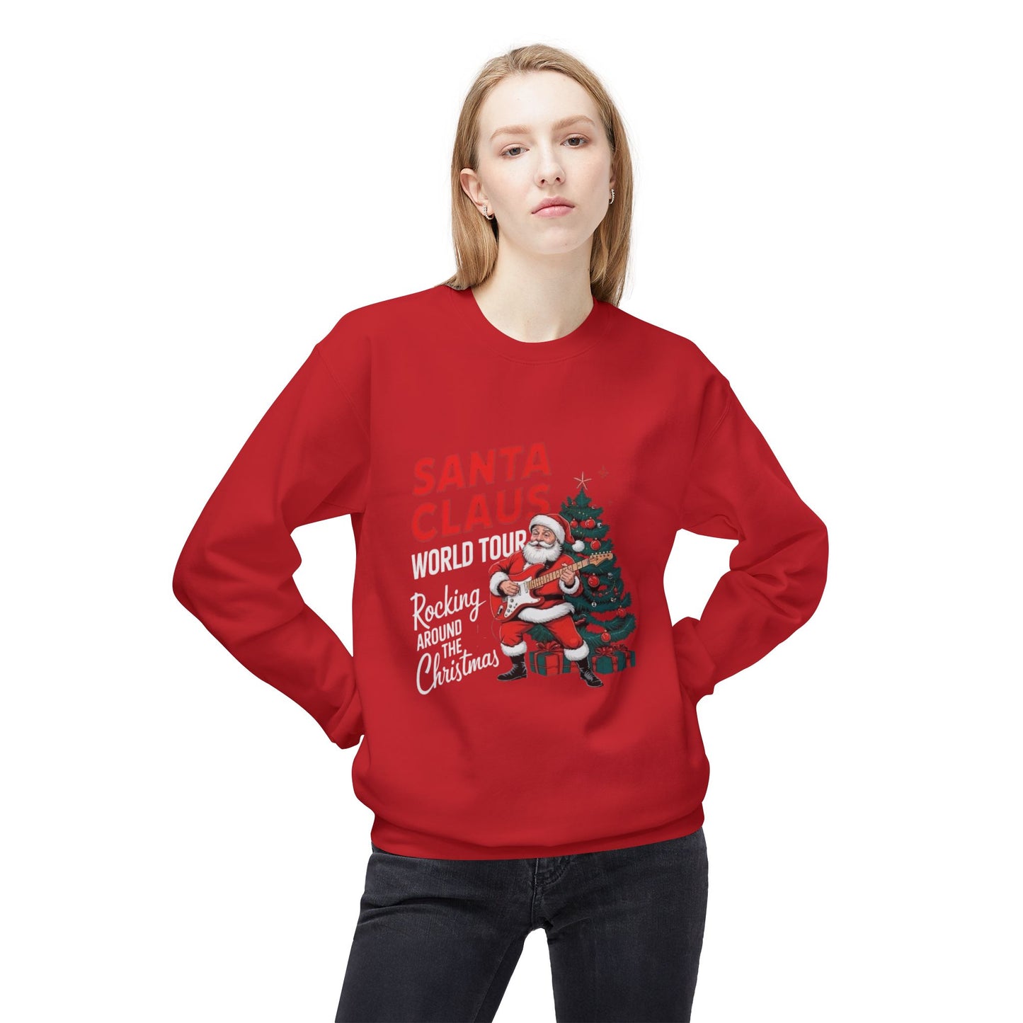 Santa Clause World Tour Unisex Midweight Softstyle Fleece Crewneck Sweatshirt