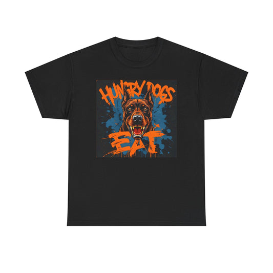 Hungry Dogs Eat Graphic T Shirt Retro Vintage Dogs Unisex Heavy Cotton Tee