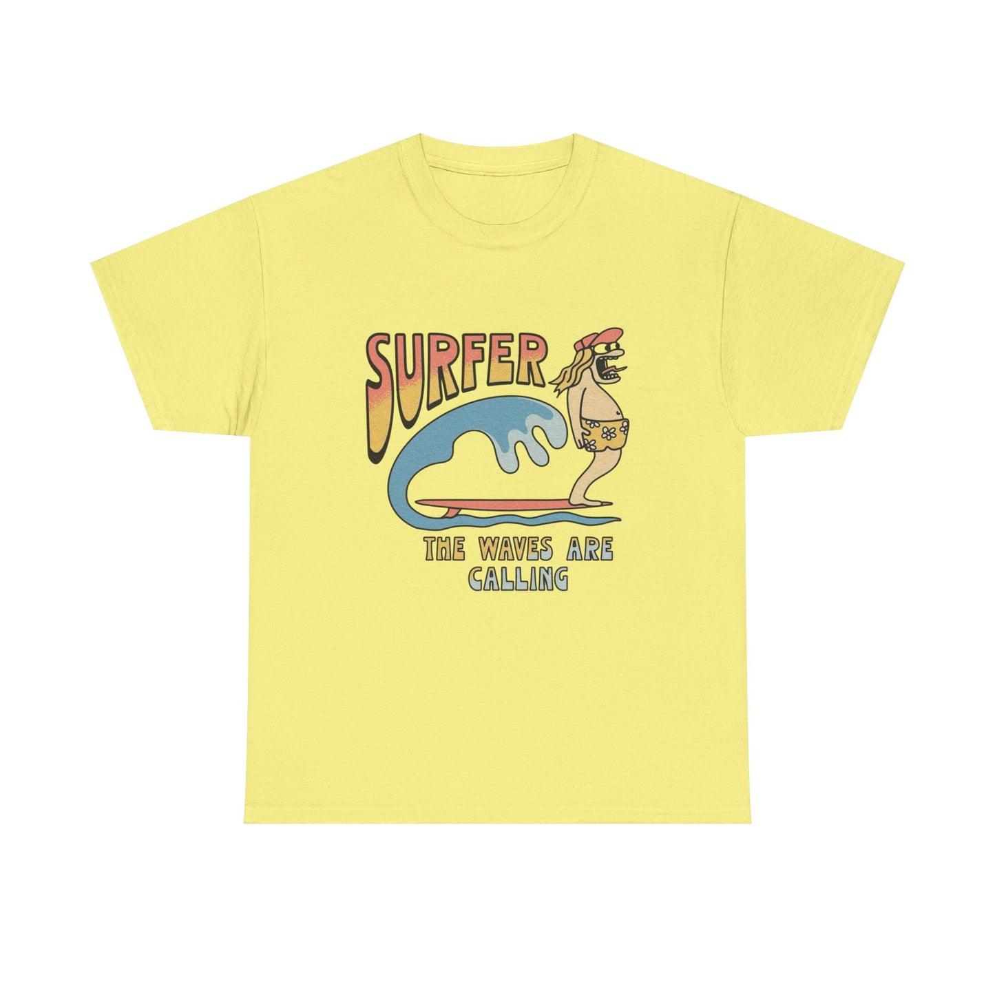 Surfer The Waves Are Calling Graphic T Shirt NEW Adult Regular Heavy Cotton Tee