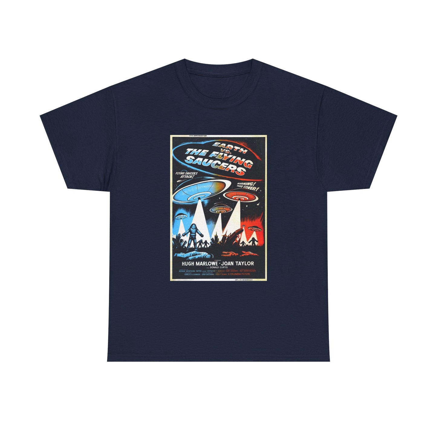 Earth vs Flying Saucers Tshirt Vintage Movie Poster Unisex Heavy Cotton Tee