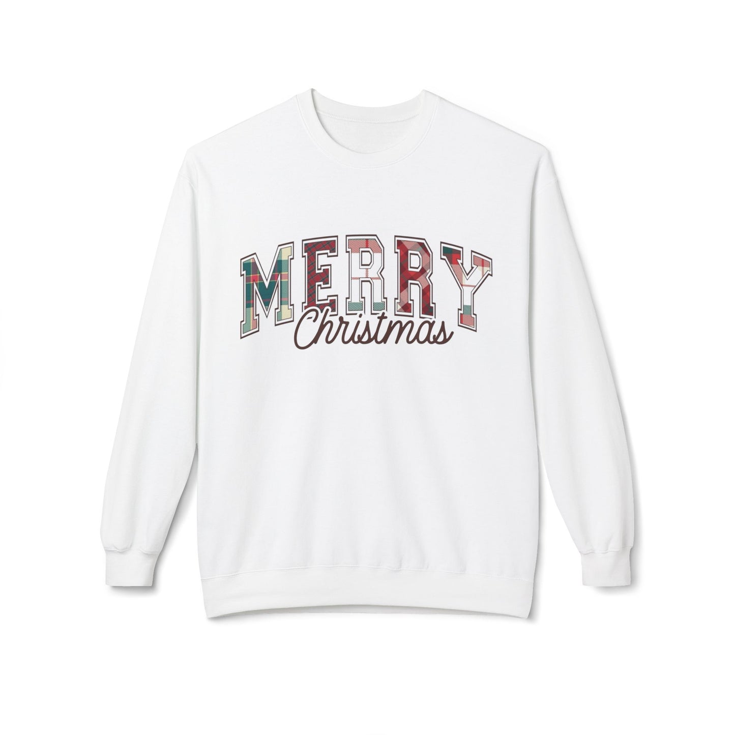 Merry Christmas Plaid Sweater NEW Unisex Fleece Crewneck Sweatshirt